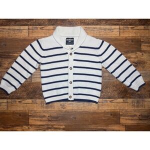 OshKosh Bgosh Boys Sz 5T Knit Cardigan‎ Sweater White Blue Striped
